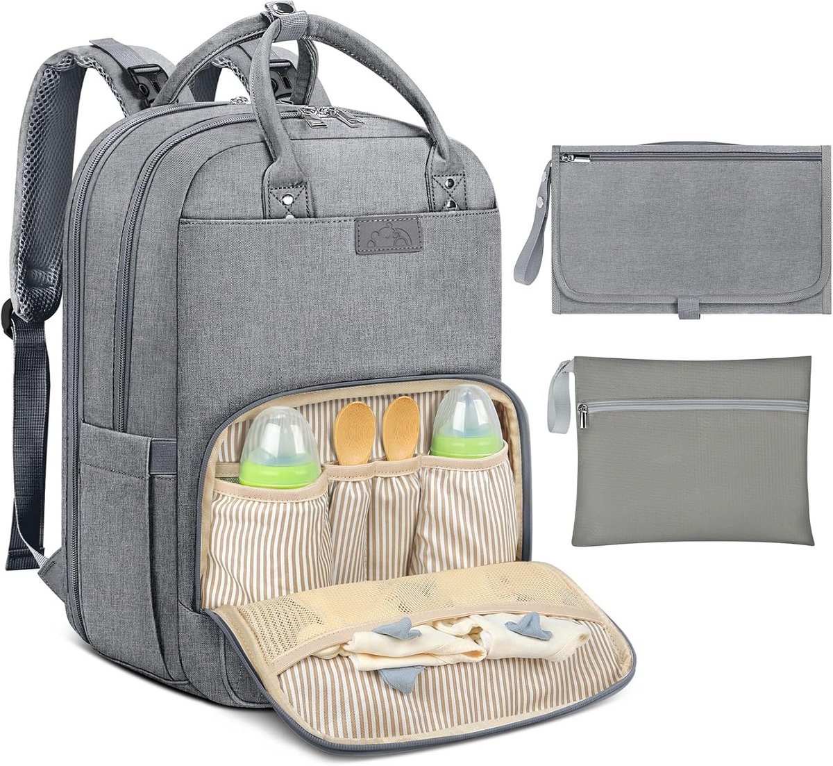 Luierrugzak voor baby's - Grote luiertas met kinderwagenriemen en luieronderlegger - Zwart