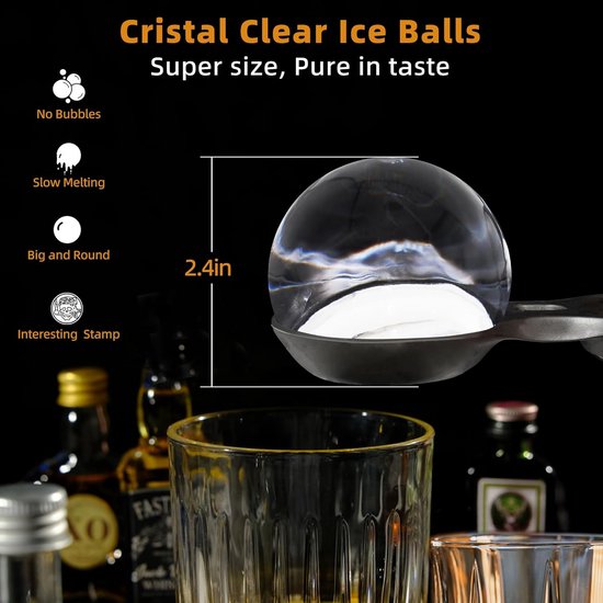 Grote Kristalheldere Ijsballen Maker voor Whisky en Cocktails - BPA-vrije Siliconen Ijsvormen met Opbergtas van Merkloos — afbeelding 4