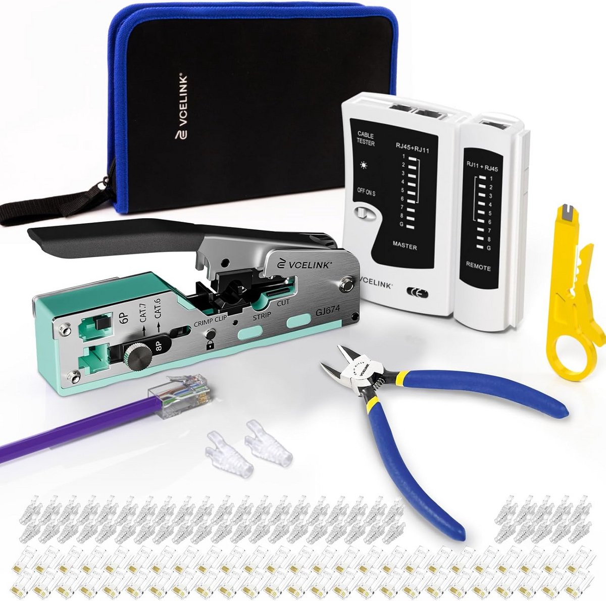 Professionele Netwerk Installatieset met Crimping Pliers, RJ45 Tester, Snijplanken en Verbindingsmaterialen