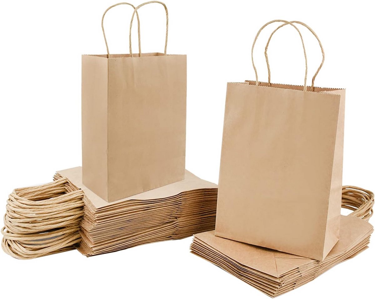 50 Stuks Papieren Zakken met Handvat - Bruine Kraft Draagtassen voor Diverse Gelegenheden