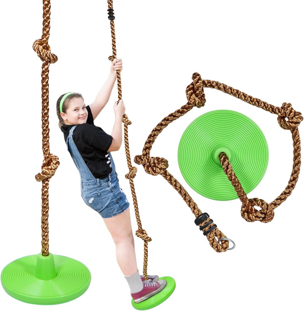 Klimtouw Schommel met Platform en Schijf - Outdoor Speeltoestel voor Kinderen en Volwassenen tot 200 kg