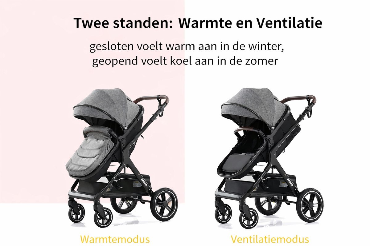 Luxe 3-in-1 Kinderwagen Khaki - Stijlvol en Comfortabel - afbeelding 2