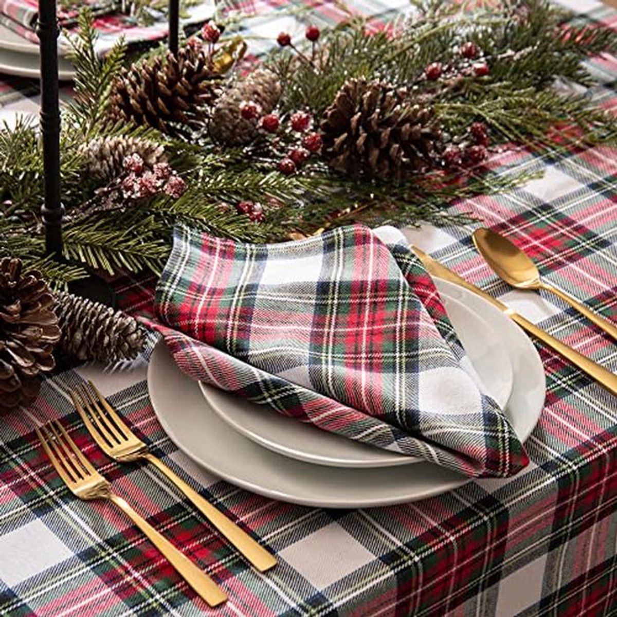 Kerst Classic Holiday Plaid Katoen Twill Servetten Set van 8 - 17x17 Inch