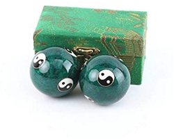 lachineuse - Set Qi Gong Yin Yang ballen - Chinese anti-stress ballen van email ø 45 mm - Gezondheidsballen - Zen ontspanning geschenkdoos - Aziatisch artikel Japan China Feng Shui - Kleur: groen