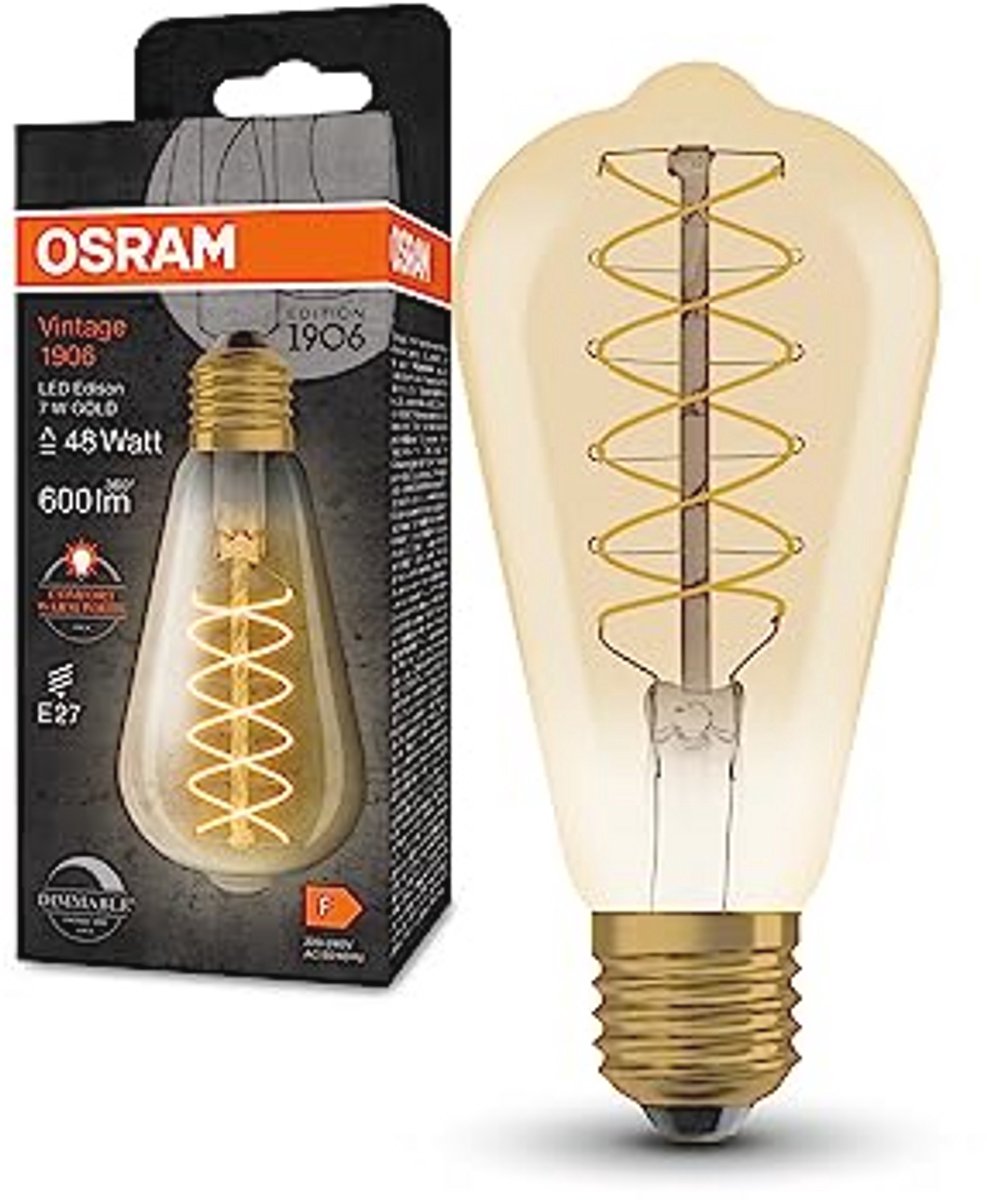 Vintage LED Lamp 7W met Edisonvorm en Dimbaar Warm Wit Licht - 600lm - Spiralen Filament