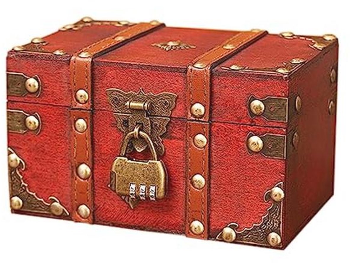 Vintage houten schatkist met slot – multifunctionele sieradenkist en spaarpot voor kinderen