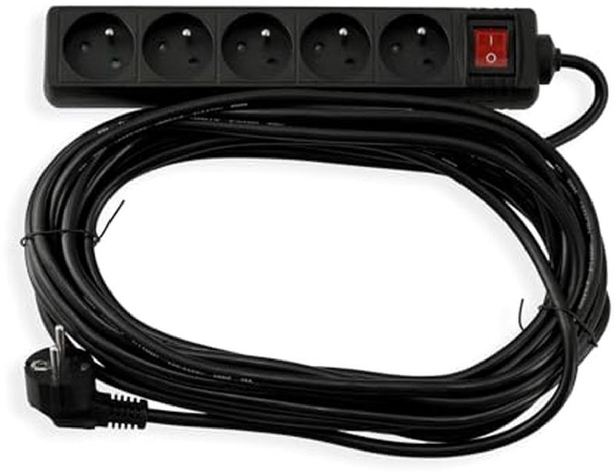 Verlengkabel met Schakelaar - 10m - 5x 230V Stopcontacten - IP20 - Zwart