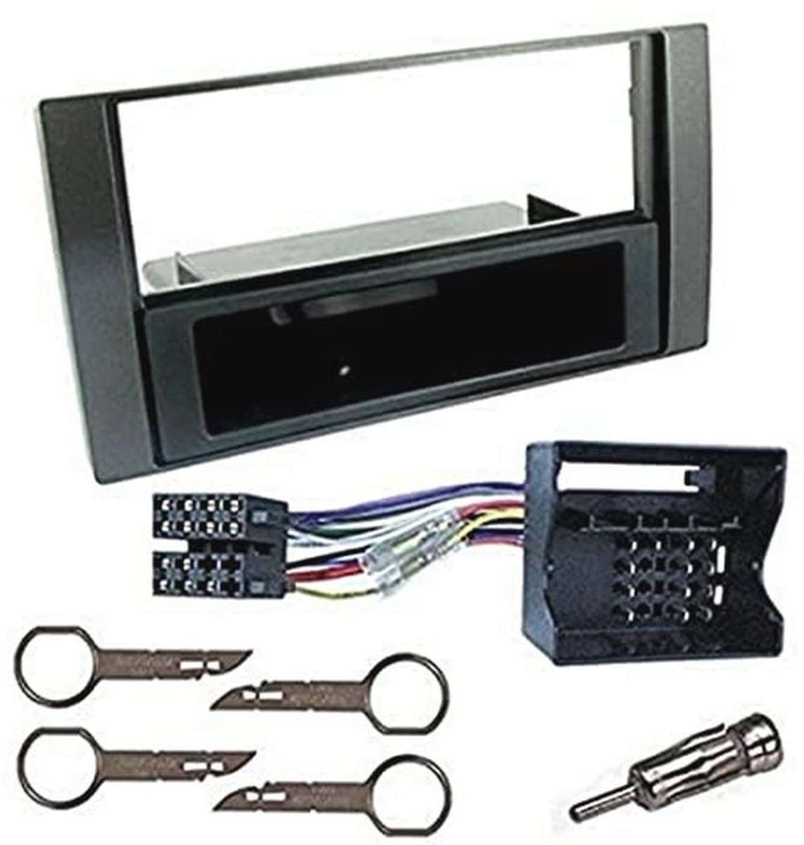 1 DIN Autoradio Paneel Frame met Antenne Adapter en ISO Aansluitkabel