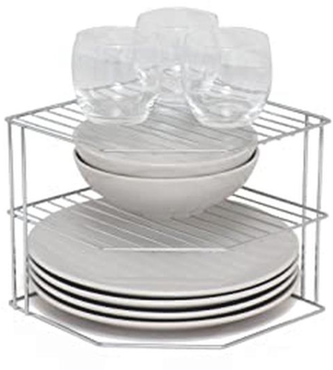 Bordenrek met 3 niveaus - Keukenorganizer voor meer opbergruimte - Chroom