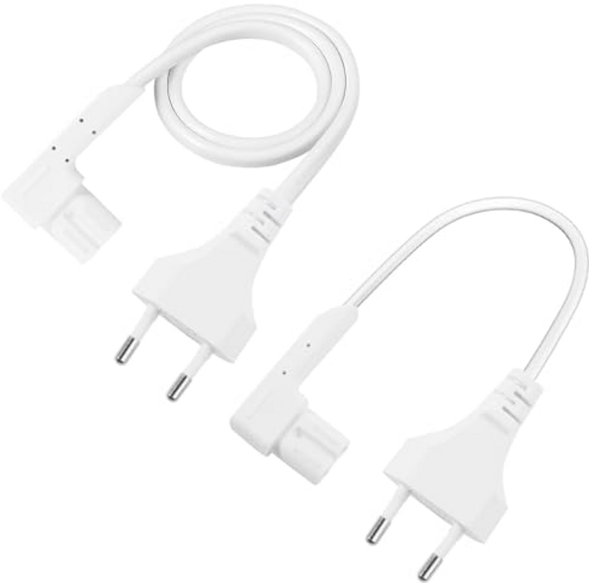 Netsnoer en stroomkabel voor audioproducten - 35 cm en 50 cm, 90 graden haaks, witte kleur