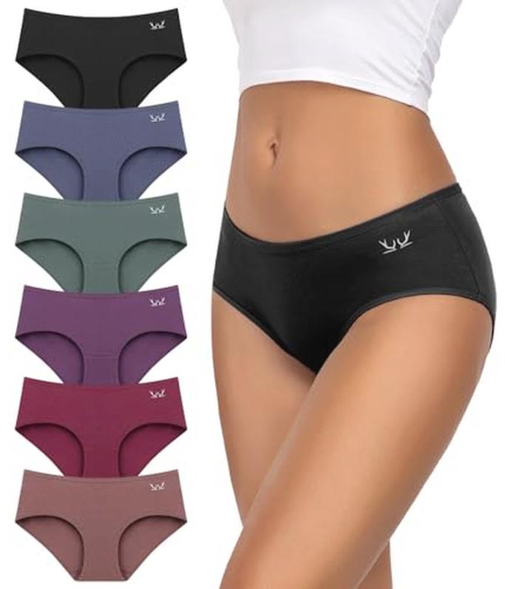 Set van 6 katoenen hipsterslips voor dames - lage taille en ademend materiaal