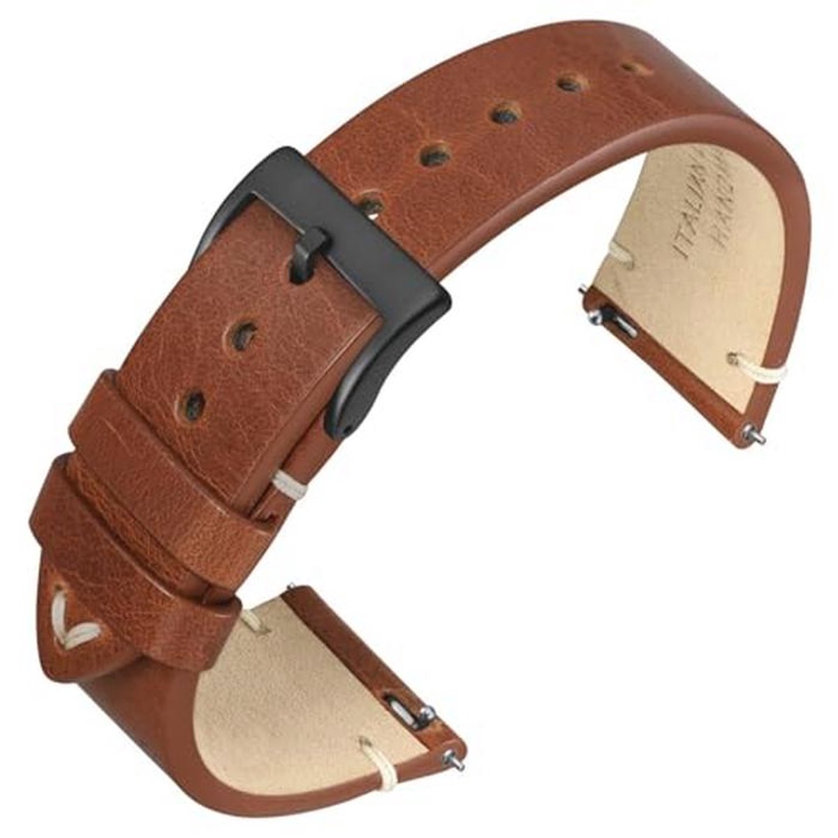 Vintage horlogebandje voor dames en heren - Italiaans retroleer, reservebandje met snelontgrendelingssysteem, 18mm, 20mm, 22mm