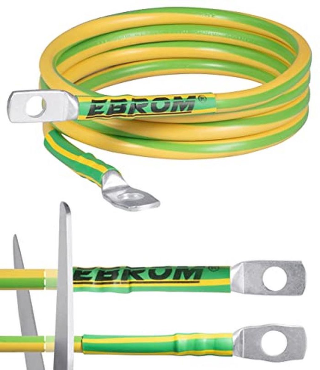 Aardingskabel 3 m H07V-K 16 mm² groen/geel - Flexibele kabel met M8 en M10 kabelschoenen