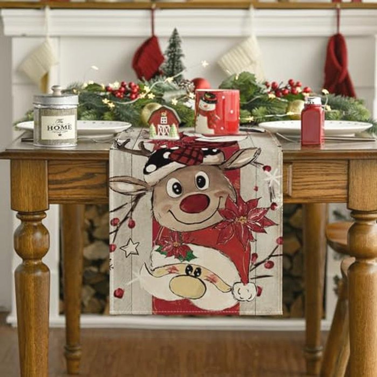 Tafelkleed Sneeuwpop Rendier Kerst Tafelrunner 40x140cm voor Feestdagen
