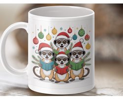 Mok Meerkatten Kerstkoor Mok, feestelijke mok, schattige dierentuin Mok, kerstcadeau Idee, dierenliefhebber mok, nieuwigheid koffie mok