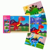 Ensemble de Puzzle en Bois Dinosaure – 4 Puzzles dans une Boîte de Transport – Jouet Éducatif 3+ – Puzzles en Bois pour Enfants