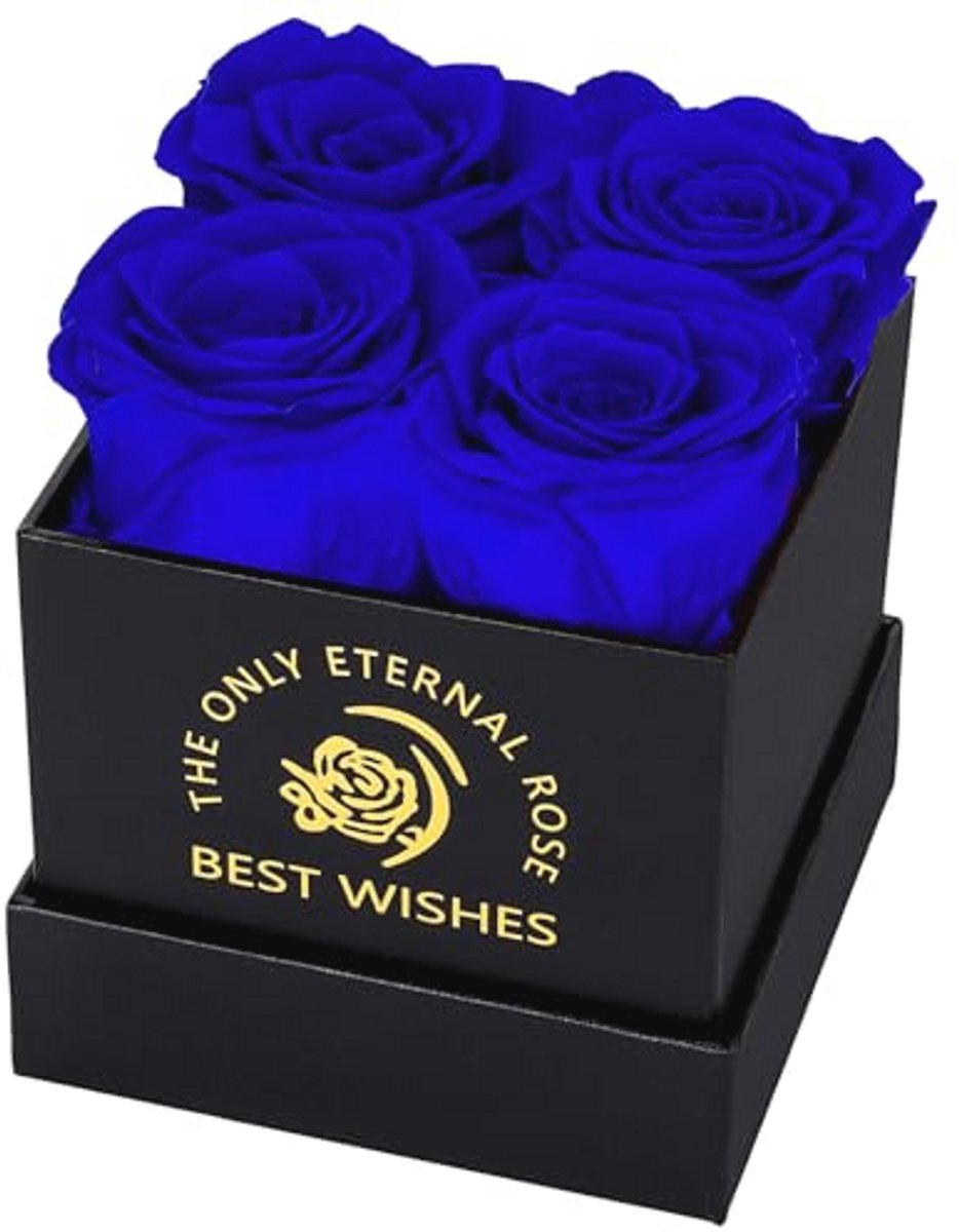 Eternal Rose Gift with 4 Blue Infinity Preserved Flowers - Perfect for Valentine's Day, Mother's Day, and Birthdays