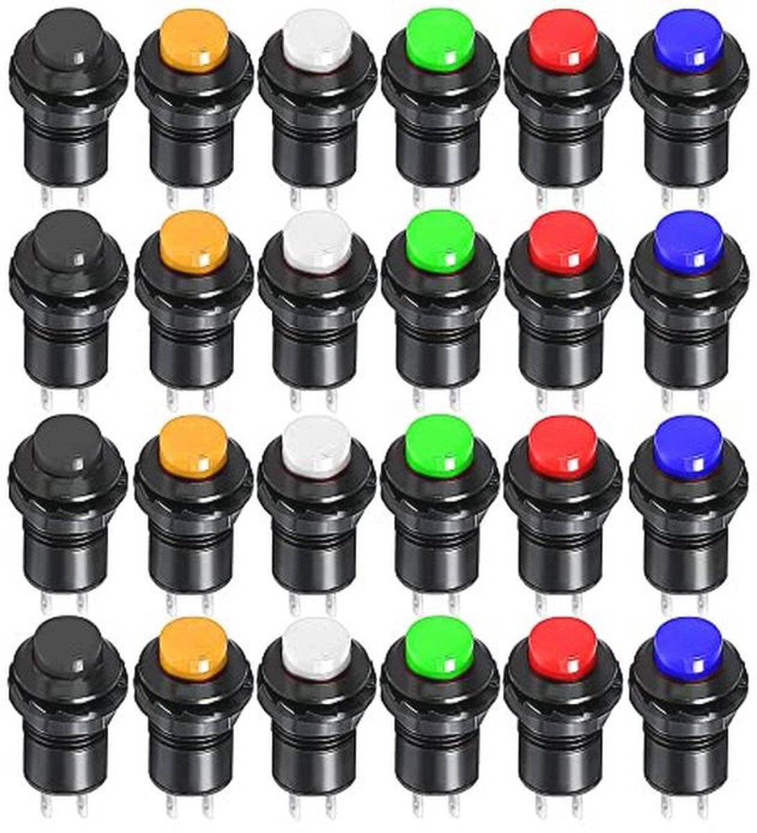 24 Stuks 12mm Momentary Drukknoppen SPST AAN-UIT voor Diverse Toepassingen