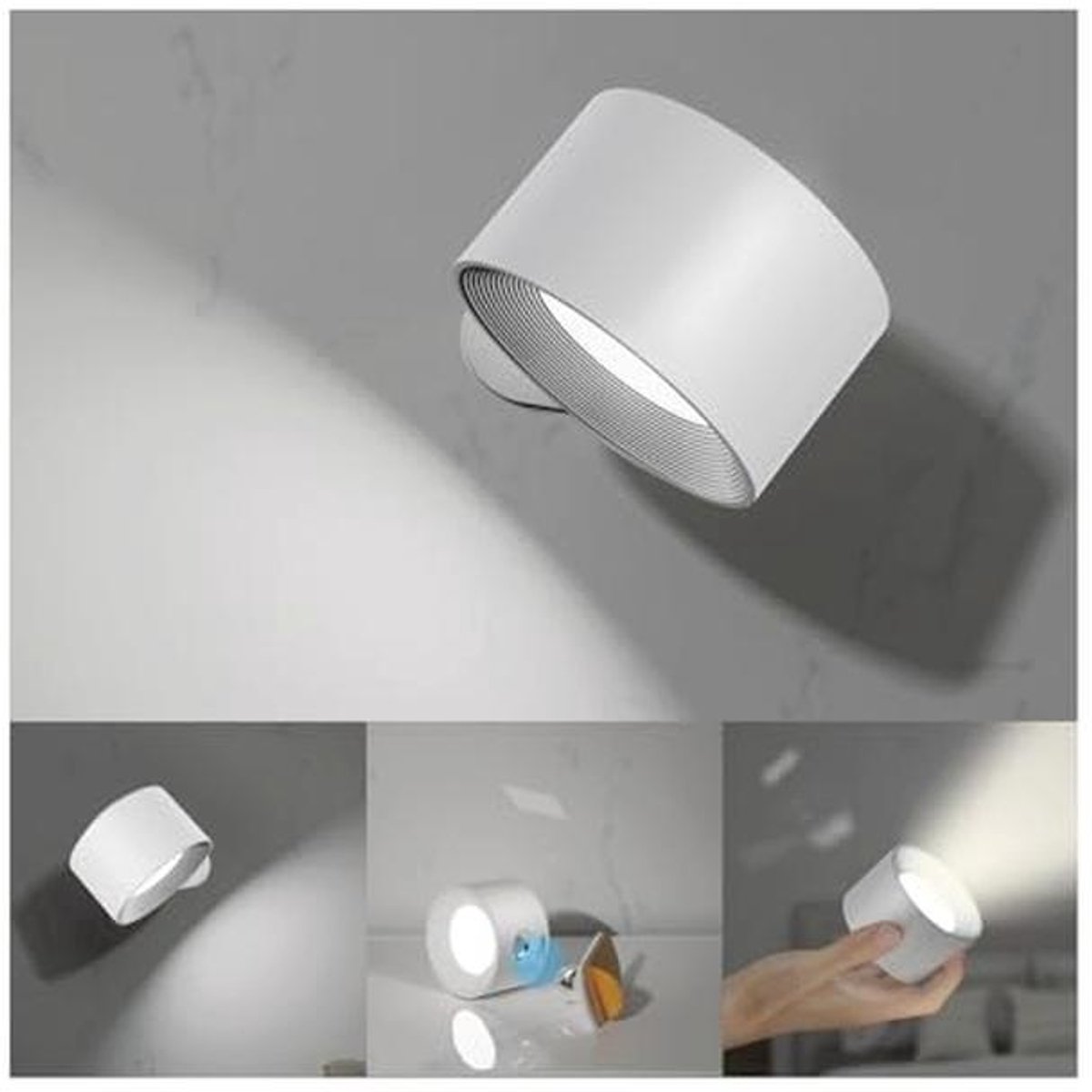 Draadloze LED Wandlamp met Oplaadbare Batterij, 3 Heldere Instellingen, USB Oplaadpoort, 360 Graden Draaibaar voor Lezen en Werken