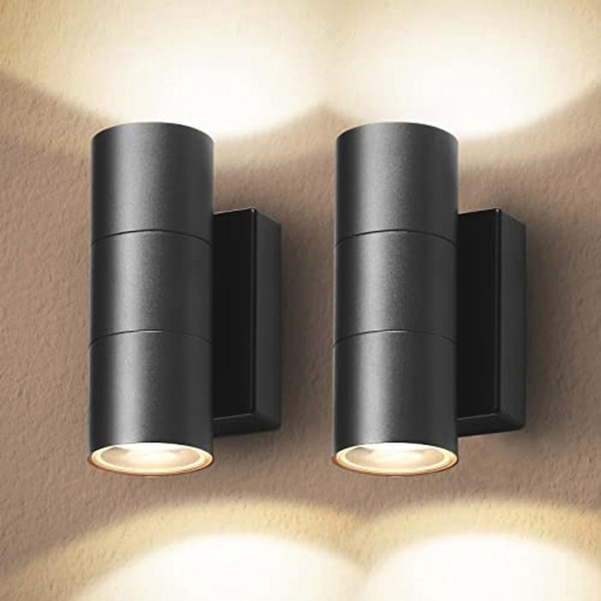 Moderne Led-wandlamp voor Buiten - 10W, IP65 Waterdicht, GU10, Aluminium, Warmwit Licht - 2 Stuks