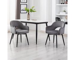 Ya-Home Set van 2 fluwelen eetkamerstoelen, draaibare eetkamerstoel met metalen poten, gestoffeerde stoelen voor woonkamer/restaurant, grijs