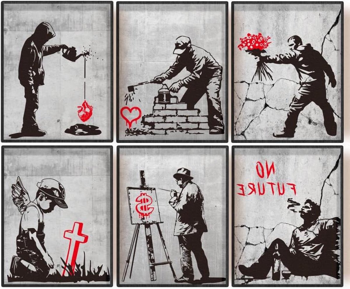 Provento - Kunstdrukken op canvas voor woondecoratie, graffiti muurkunst, inspirerende citaten - Set van 6