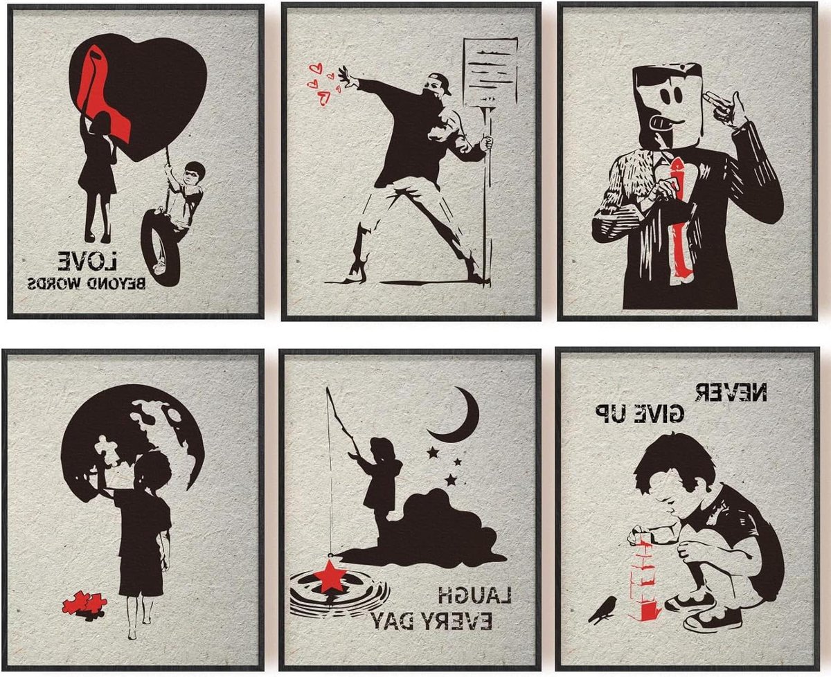 Provento - Canvas set met graffiti-straatkunst, moderne wanddecoratie met inspirerende citaten voor slaapkamer en woonkamer