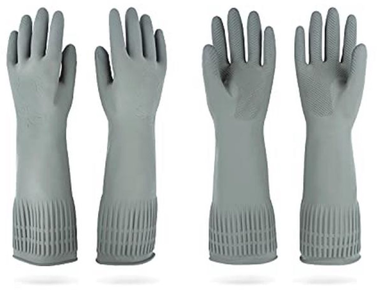 Lange rubberen afwashandschoenen - 2 paar grijs (M)