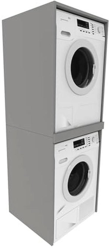 Homidea MIA Wasmachinekast - Badkamer hoge kast - Bovenbouwkast voor wasmachine en droger voor keuken en badkamer 182,1 x 65 x 60 cm (wit/eiken