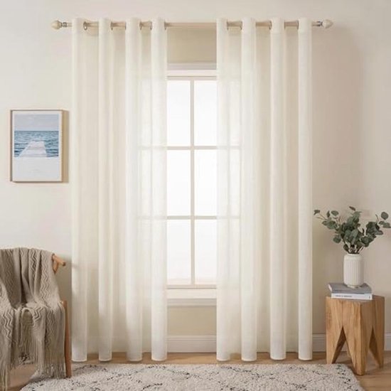 MIULEE Transparante gordijnen van voile met zachte ingestanste ringen, voor slaapkamer en woonkamer, elegant, 2 panelen, 140 x 240 cm, wit