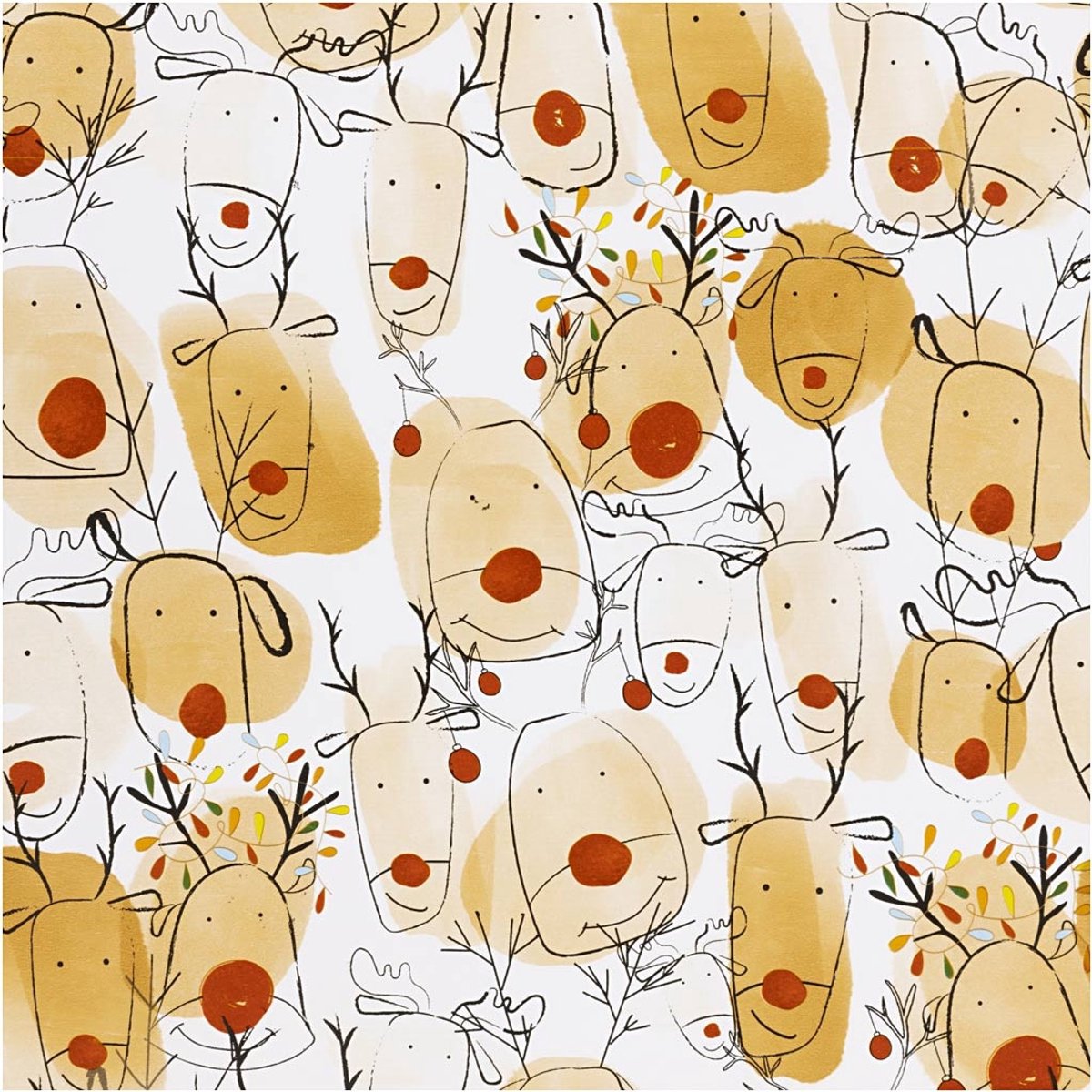 Inpakpapier, beige, rood, Rendieren, B: 50 cm, 80 gr, 100 m/1 rol