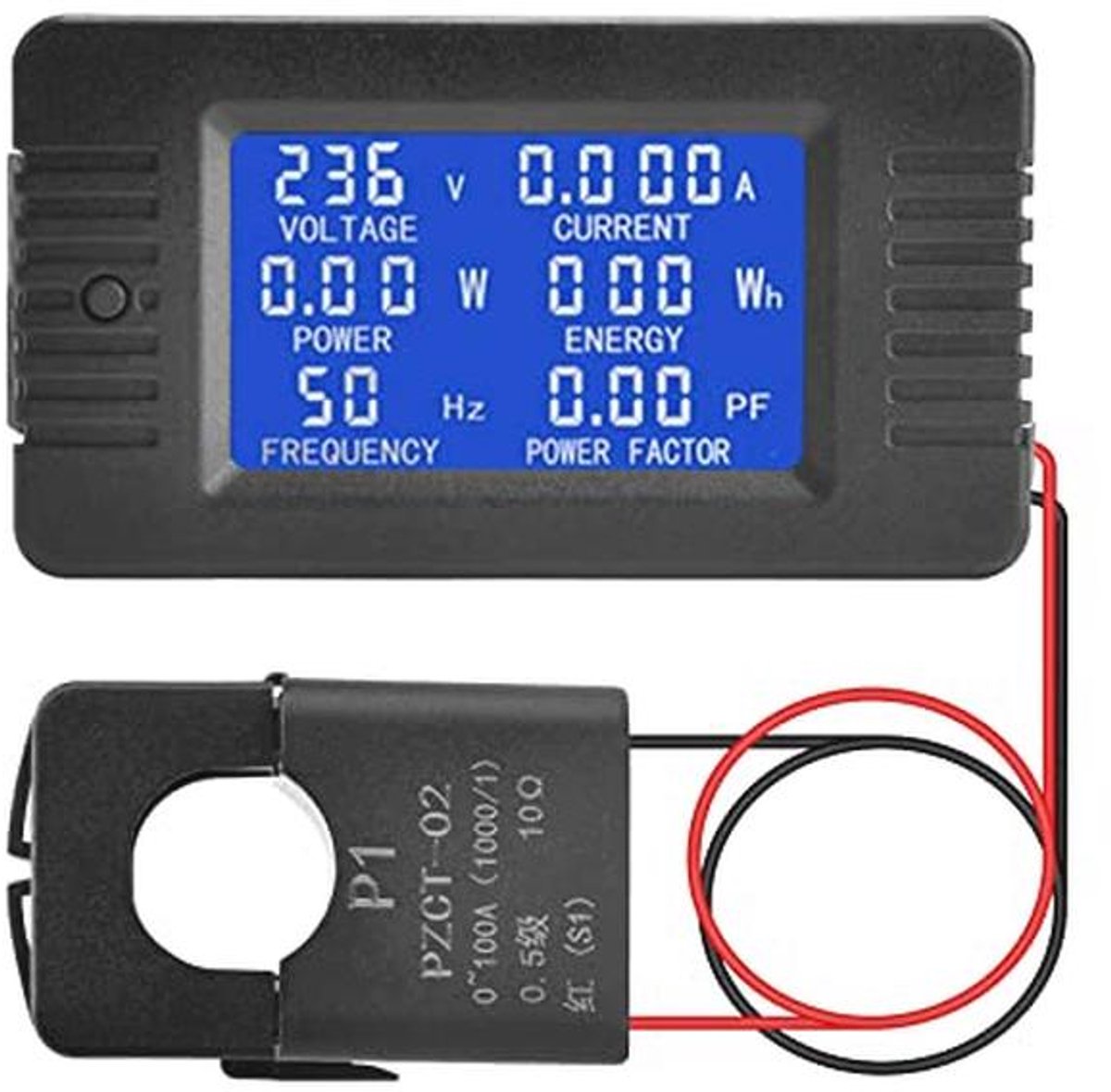 LCD Digitale Ampèremeter en Voltmeter voor DC 80-260V 100A, 6-in-1 Stroommeter en Vermogensmeter voor Thuisgebruik