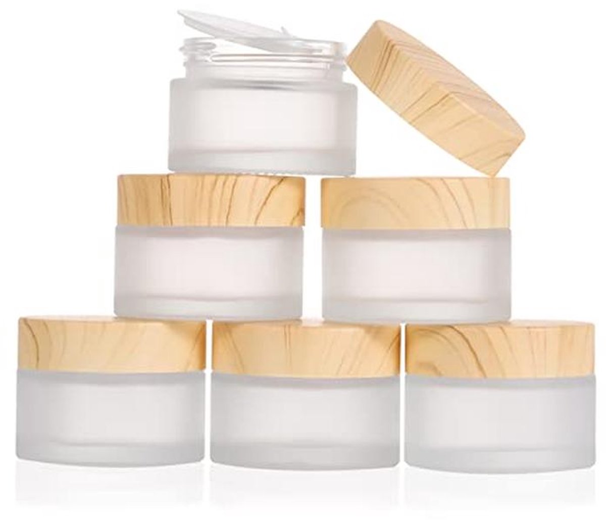Set van 6 herbruikbare glazen potten 30 ml met schroefdeksel voor cosmetica