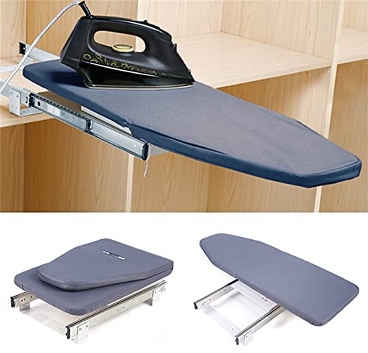 Opvouwbare strijkplank met 180° draaifunctie, wandmontage en mouwplank