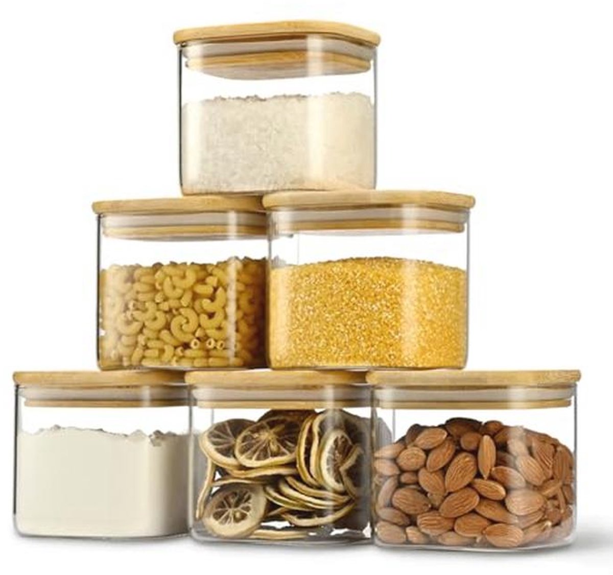 Luchtdichte vierkante kruidencontainers set van 6 - 10x8,5 cm