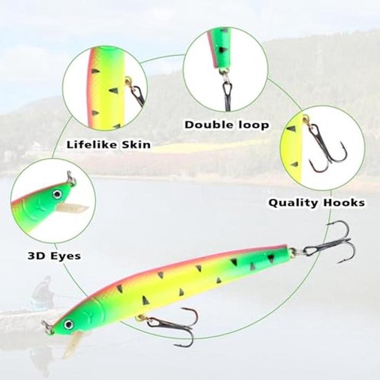 Set van 10 rubberen wobblers voor het vissen op forel, baars, snoekbaars en meer - Perfect voor zoet en zout water — afbeelding 4