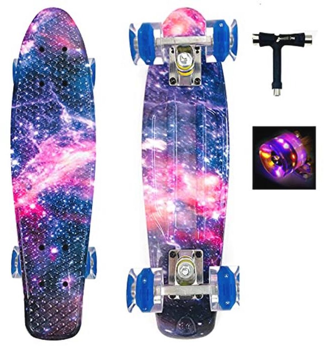 Mini Cruiser Skateboard 22 inch met oplichtende wielen voor Beginners en Kinderen Paars