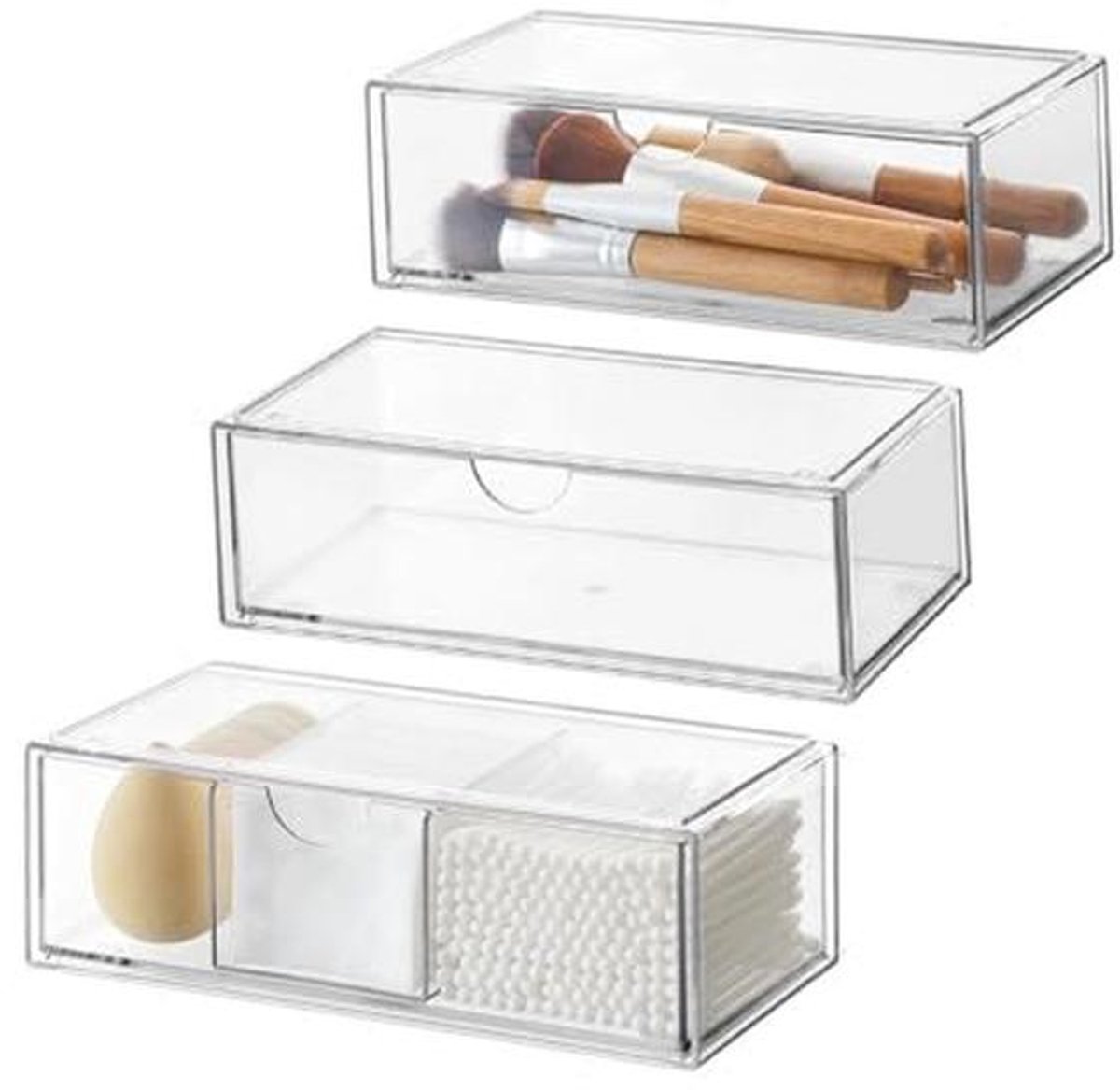 Acryl cosmetica-organizer met laden - 3 stuks, stapelbaar voor badkamer en bureau