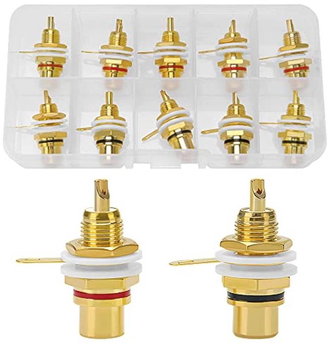 10 Stuks RCA-Paneel Vrouwelijke Montage, Audio Terminal Jack Paneelmontage, Cinch-Aansluiting voor Chassis-Aansluiting (5 Zwart + 5 Rood)