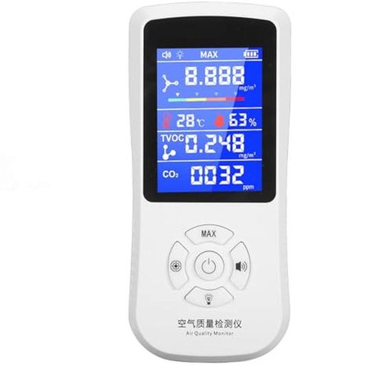 Luchtkwaliteitsmonitor, Nauwkeurige Tester voor CO2 HCHO TVOC, Multifunctionele Luchtgasdetector, Realtime Gegevensregistratie, voor Thuiskantoor, Tripcamp Camperauto
