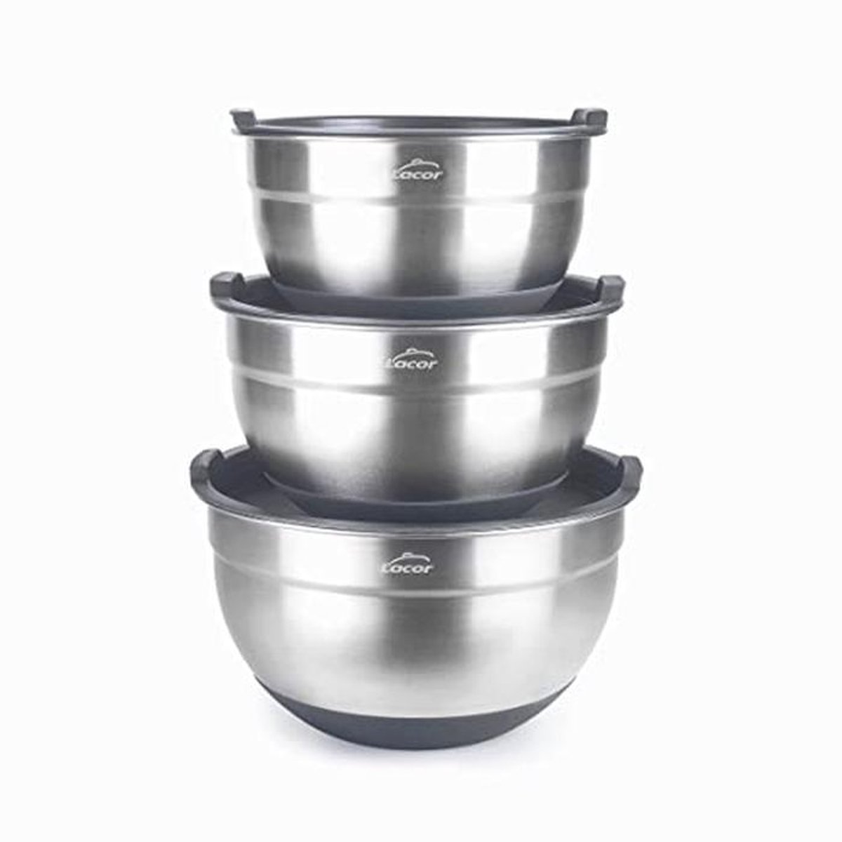 Set van 3 RVS kommen met deksels – Stapelbare voedselcontainers voor opslag en serveren