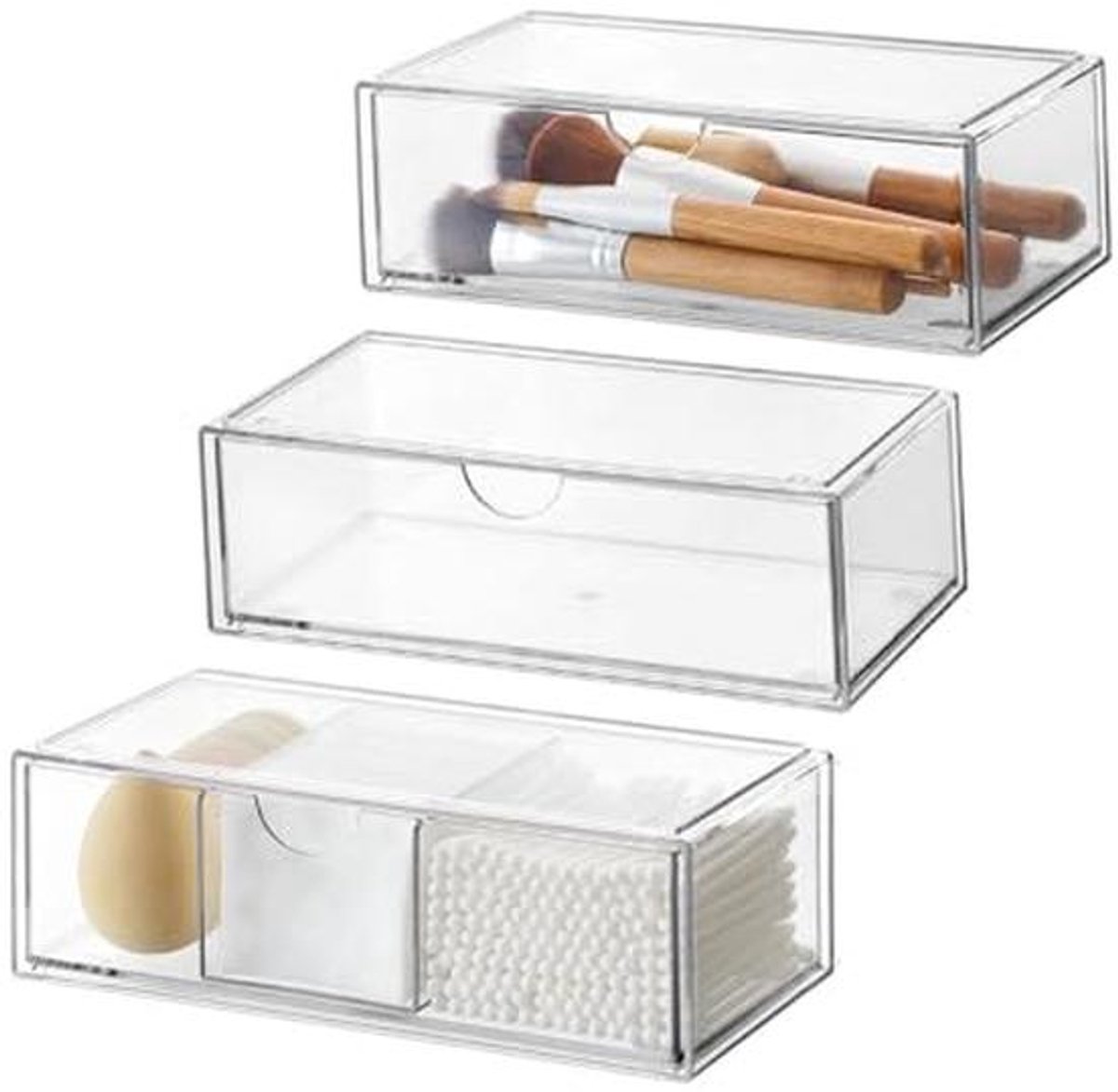 Acryl cosmetica-organizer met laden - 3 stuks, stapelbaar voor badkamer en bureau