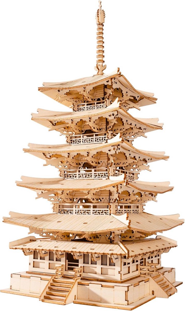 Japanse Pagode 3D Houten Puzzel voor Volwassenen - Vijf Verdiepingen Creatieve Modelbouwset