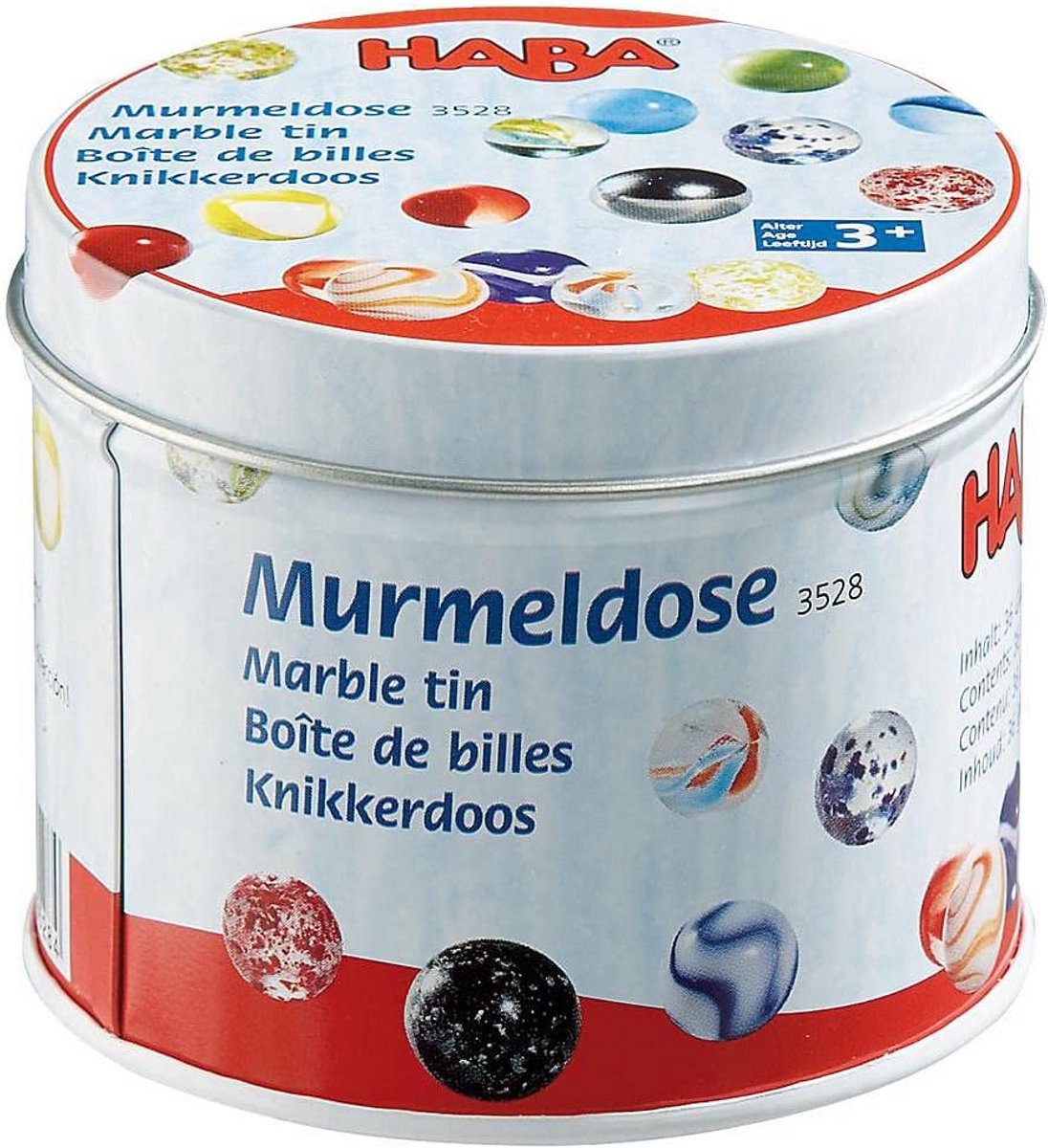 Knikkerdoos met 36 Veelkleurige Glazen Knikkers en 2 Metalen Ballen