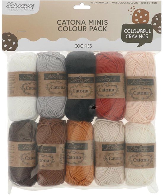 Scheepjes Catona Minis Colour Pack 'Cookies', pelotes de 21g 100% coton en couleurs variées.
