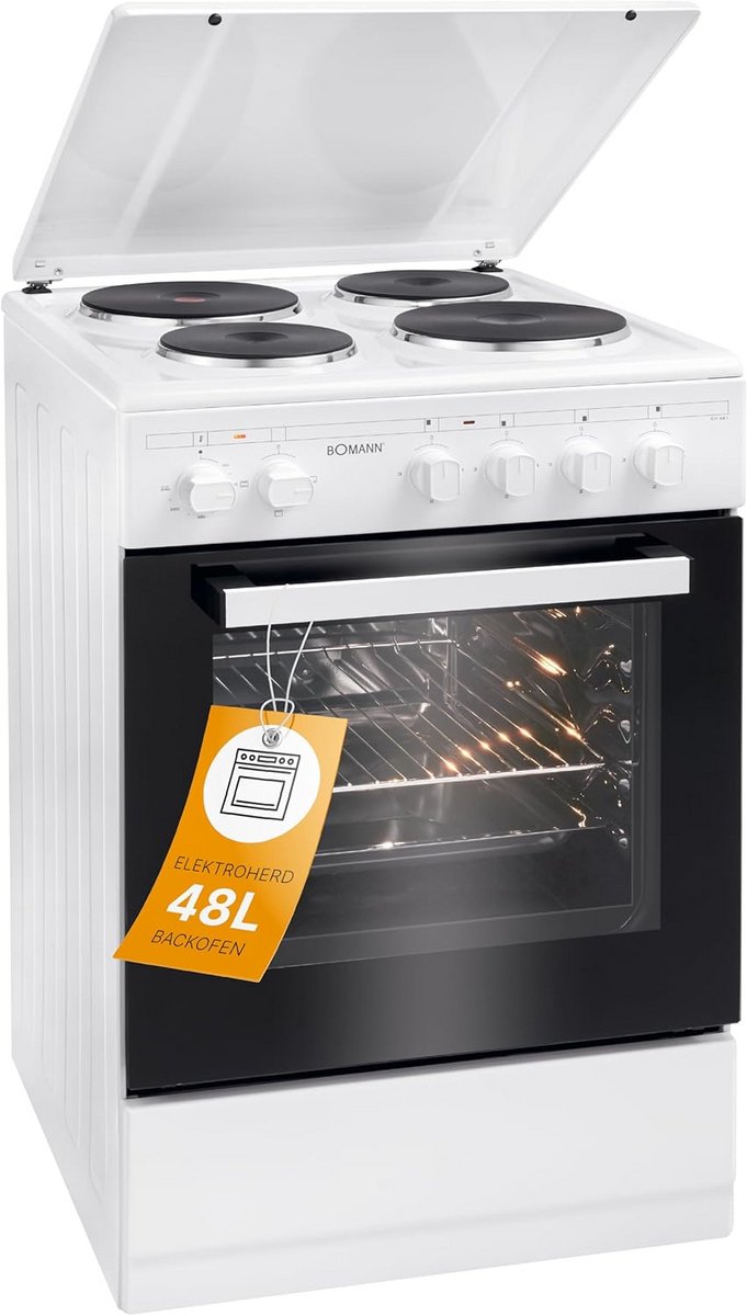 Bomann® Oven 50 cm met fornuis | Elektrische kookplaat vrijstaand 50 cm met 4 kookplaten | Staande oven met oven 48L | Boven-/onderwarmte | 40°C - 240°C | incl. plaat & grillrooster | Elektrisch