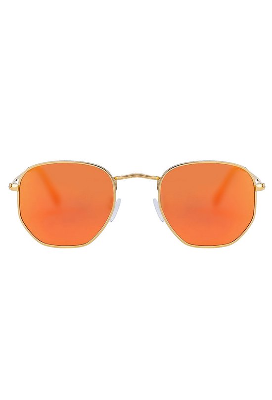 KIMU Zonnebril Hexagonal - Goud Montuur - Oranje Zeshoekige Spiegelglazen - Gouden Pilotenbril Retro Vintage Zeshoekig Koningsdag van Merkloos — afbeelding 4