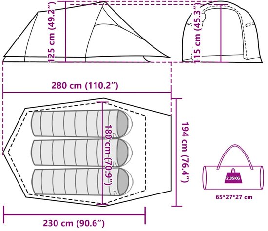 vidaXL - Tunneltent - 3-persoons - waterdicht - olijfgroen van Vidaxl — afbeelding 4