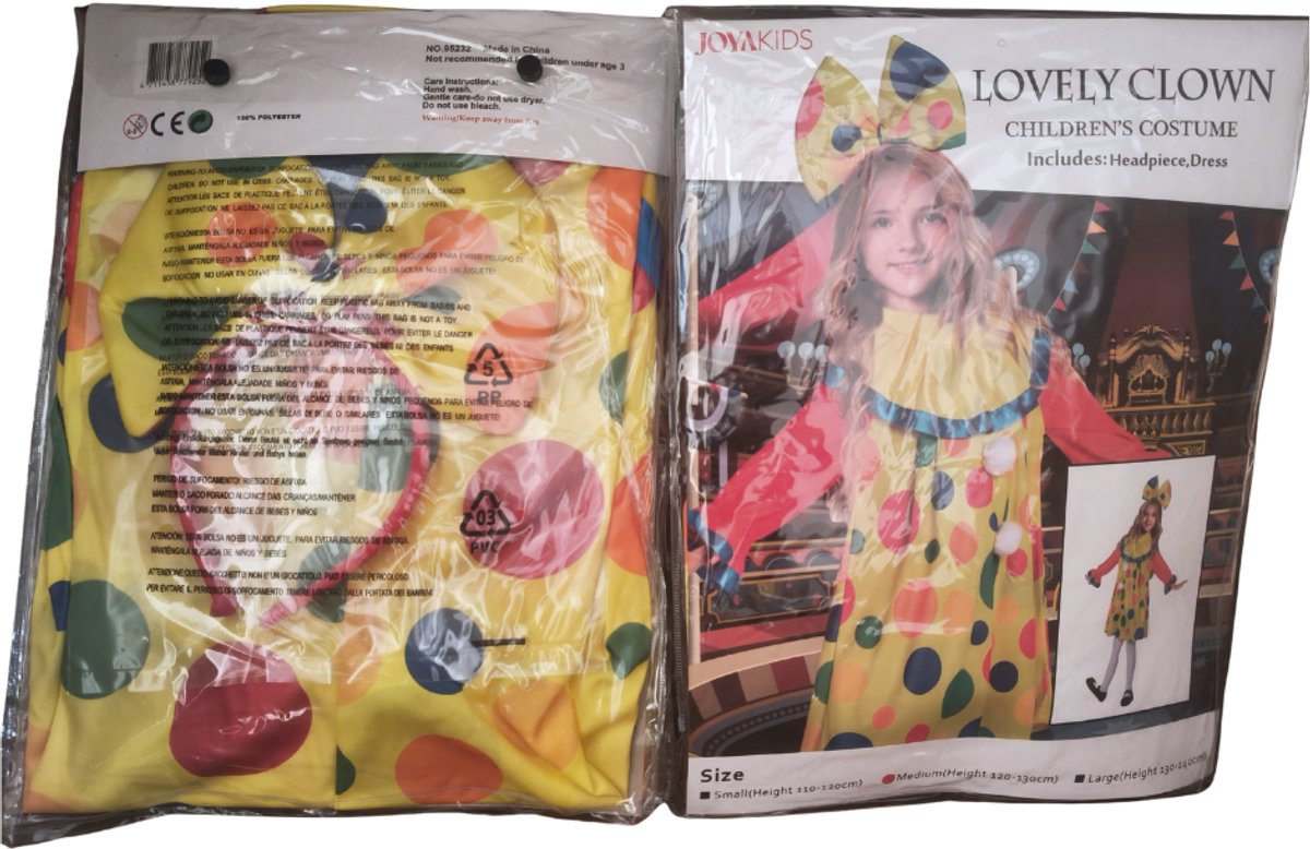 Joya Kids® Clown Verkleedjurk Meisje | Carnavalskleding Meisjes | Verkleedkleren Kind | Vrolijk Clownskostuum | Verkleed Kleren Kinderen | Incl Grote Strik Haarband | Meisjes Verkleedkleding Carnaval & Halloween | | | Small — afbeelding 4