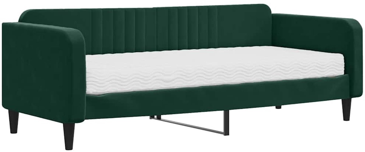vidaXL Slaapbank - met - matras - 90x200 - cm - fluweel - donkergroen
